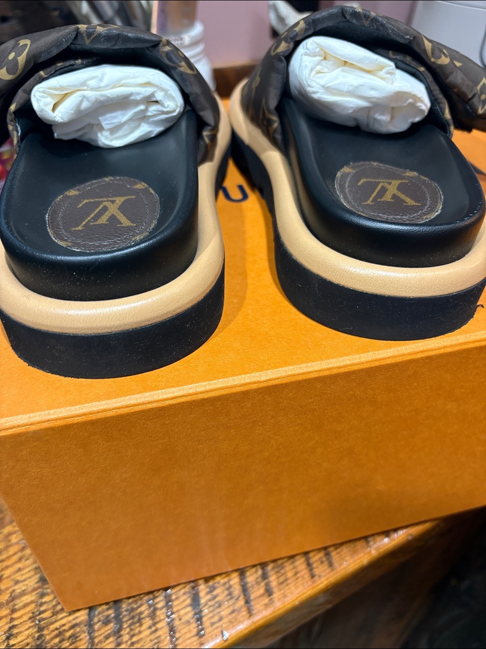 Louis Vuitton Monogram Pillow Slide Sandals - Brown, Black & Tan - Picture 6 of 8